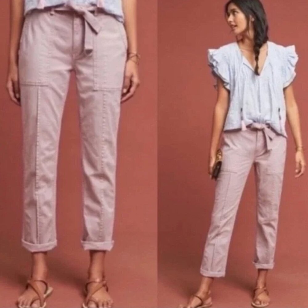 by Anthropologie The Wander Linen Blend Utility Pants Pale Pink Pockets, size 2